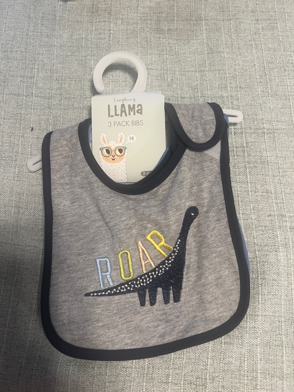 Grey 'Roar' Dino Bib - 3 Pack (Grey)
